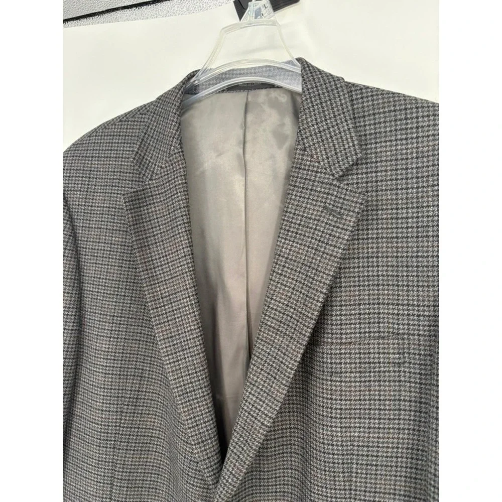 Chaps Blazer Mens 46L Grey Lambswool Houndstooth‎ Two Button Sport Coat Jacket